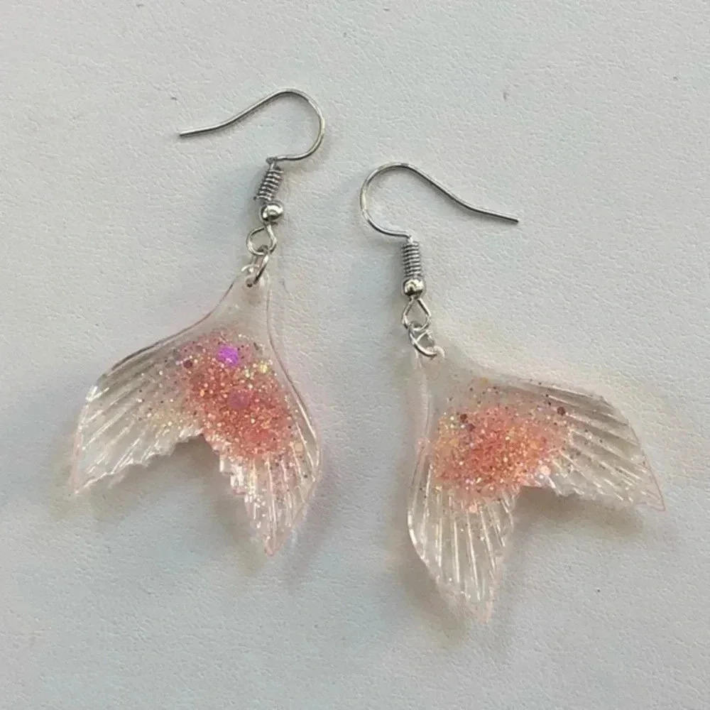 3 for $25/ Fun Funny Pink Sparkle Mermaid Tail Resin Earrings NWT